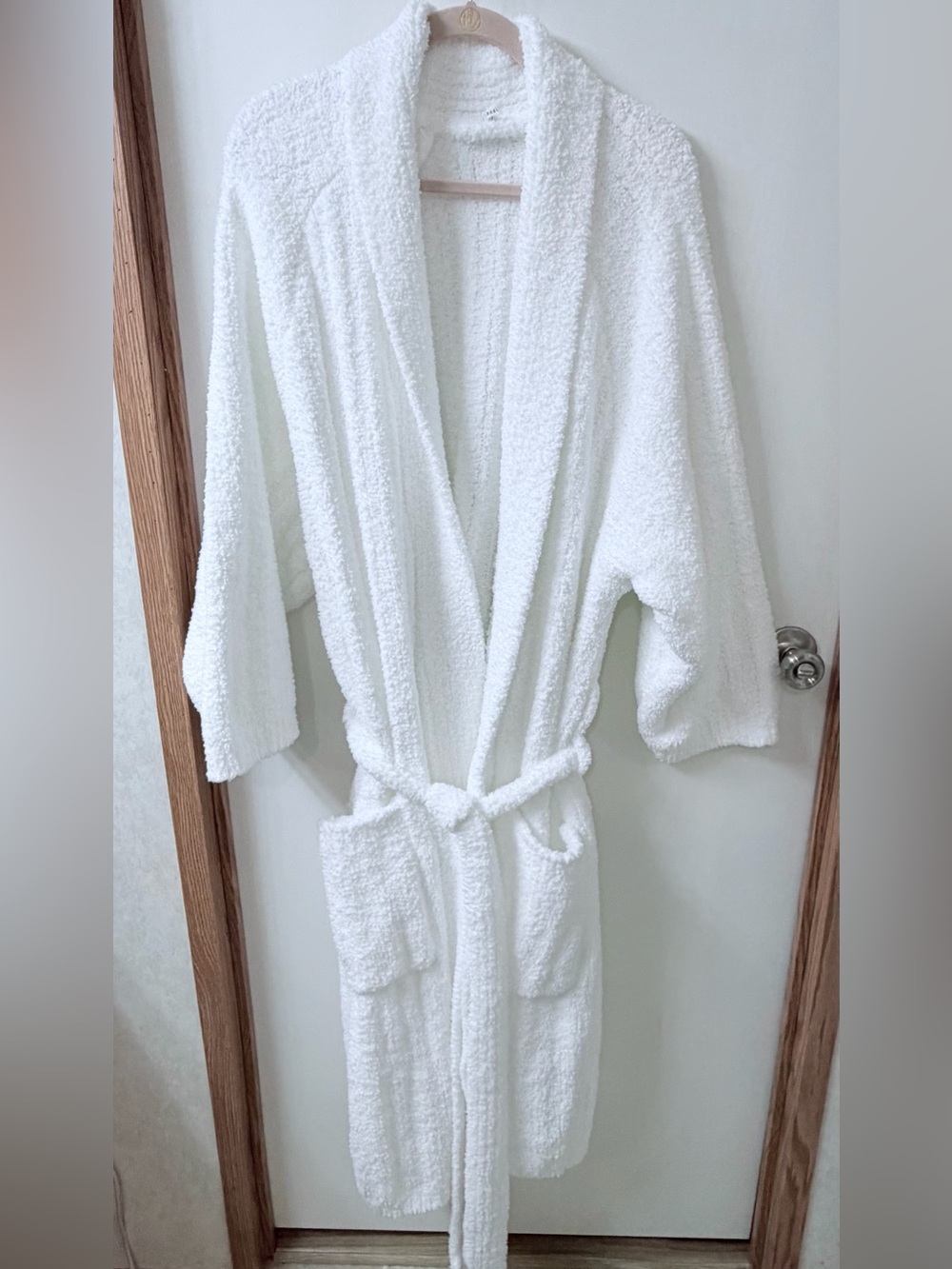 White Plush Terry Bathrobe with Shawl Collar (PotteryBarn)